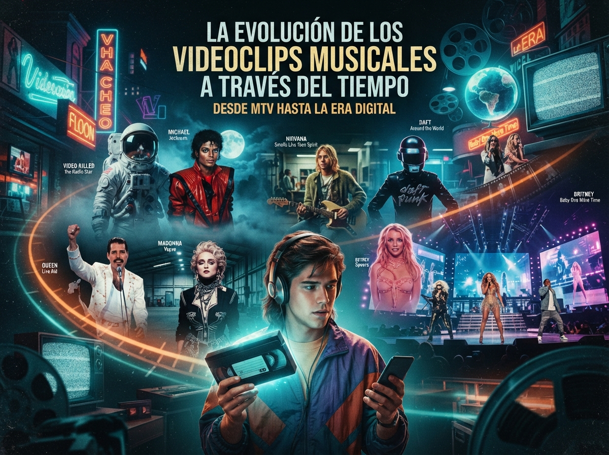 Detalles visuales de La Evolución de los Videoclips Musicales a Través del Tiempo